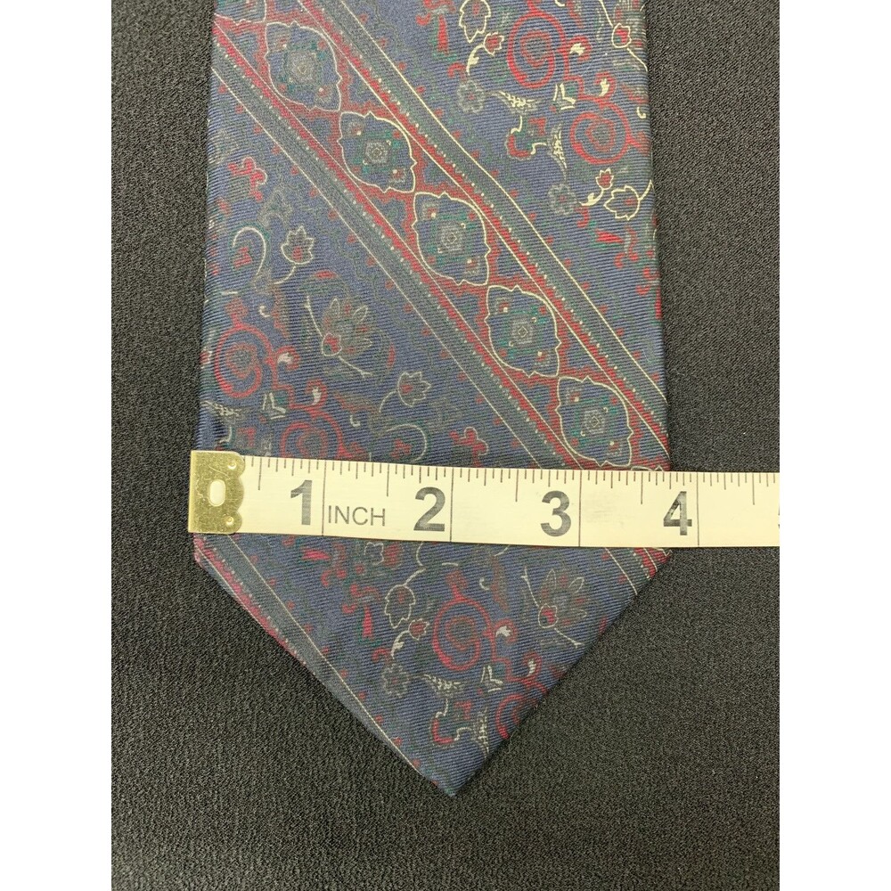 Vtg 80s 90s Tom James Silk Neck Tie Blue Red Floral Wall Art Designer Corpcore - Picture 8 of 9